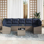 Sofa Set mit Kissen 8 pcs Grau und Marineblau Poly-Rattan