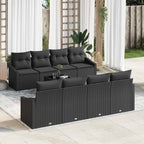 Sofa Set mit Kissen mit Speicher 7 pcs Schwarz Poly-Rattan