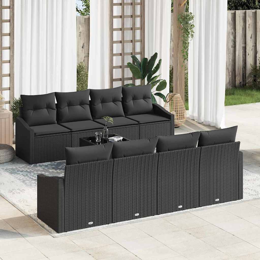 Sofa Set mit Kissen mit Speicher 7 pcs Schwarz Poly-Rattan
