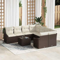 Sofa Set mit Kissen 9 pcs Braun und Creme Poly-Rattan