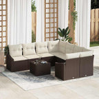 Sofa Set mit Kissen 9 pcs Braun und Creme Poly-Rattan