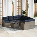 Sofa Set mit Kissen 9 pcs Grau und Marineblau Poly-Rattan