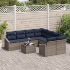 Sofa Set mit Kissen 9 pcs Grau und Marineblau Poly-Rattan