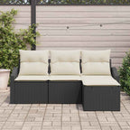 Sofa Set mit Kissen 4 pcs Schwarz und Creme Poly-Rattan