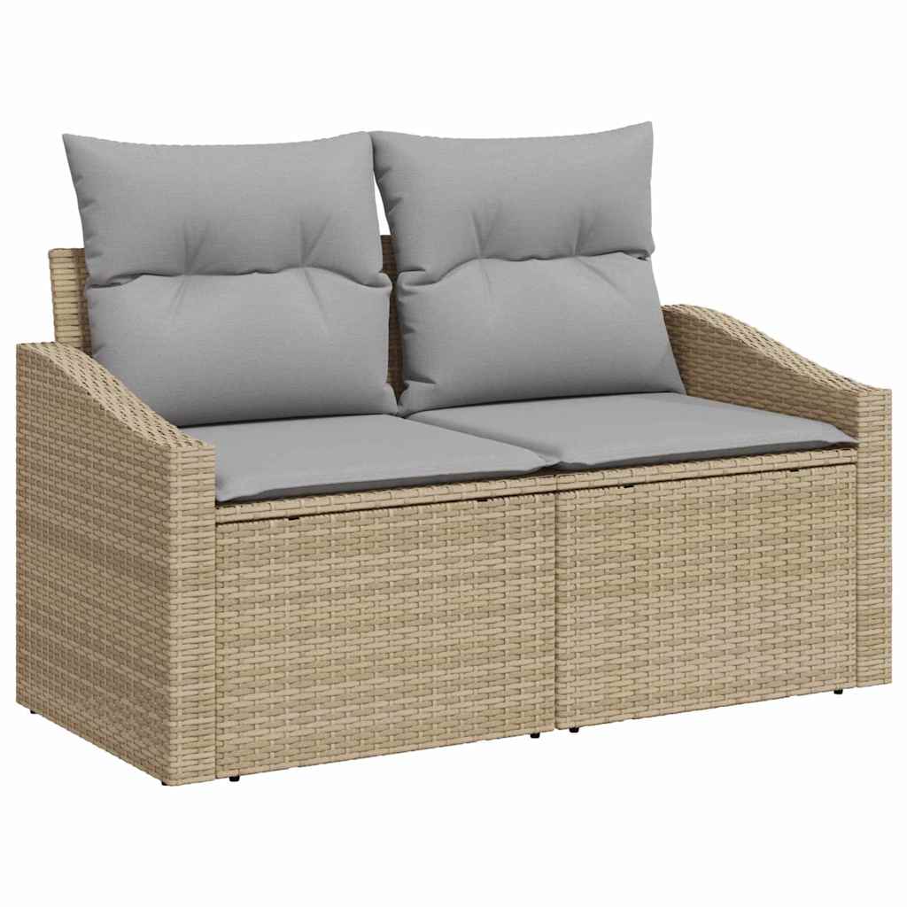 Sofa Set mit Kissen 4 pcs Beige und Hellgrau Poly-Rattan