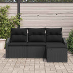 Sofa Set mit Kissen mit Speicher 4 pcs Schwarz Poly-Rattan