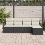 Sofa Set mit Kissen 5 pcs Schwarz und Creme Poly-Rattan