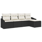 Sofa Set mit Kissen 5 pcs Schwarz und Creme Poly-Rattan