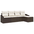 Sofa Set mit Kissen 5 pcs Braun und Creme Poly-Rattan