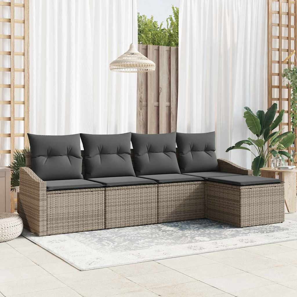 Sofa Set mit Kissen mit Speicher 5 pcs Grau Poly-Rattan