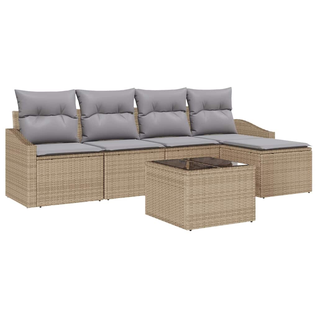 Sofa Set mit Kissen 6 pcs Beige und Hellgrau Poly-Rattan