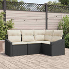 Gartensofa-set mit Kissen 4 pcs Schwarz und Weiß Poly-Rattan