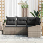 Gartensofa-set mit Kissen mit Speicher 4 pcs Grau Poly-Rattan