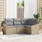 Gartensofa-set mit Kissen 4 pcs Beige und Hellgrau Poly-Rattan