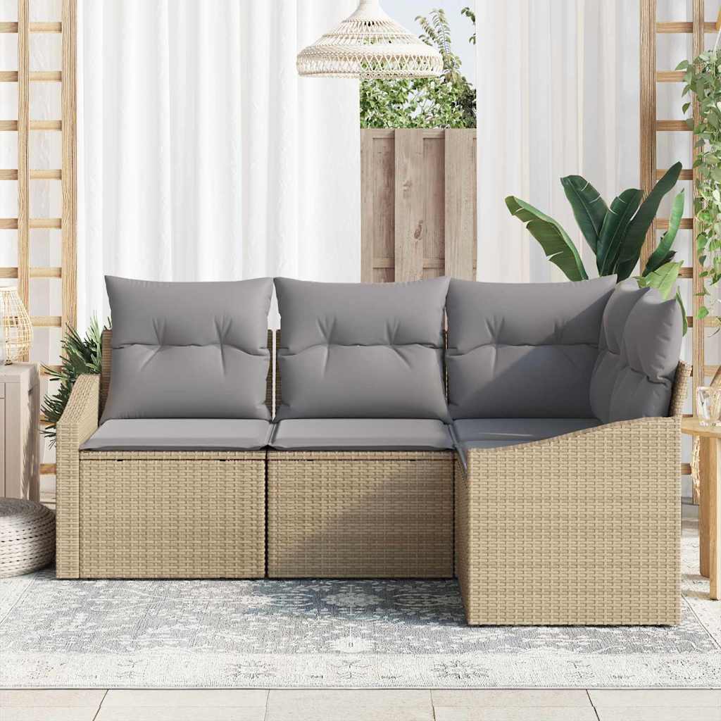 Gartensofa-set mit Kissen 4 pcs Beige und Hellgrau Poly-Rattan