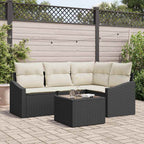 Gartensofa-set mit Kissen 5 pcs Braun und Creme Poly-Rattan