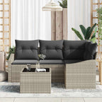 Gartensofa-set mit Kissen 5 pcs Hellgrau Poly-Rattan