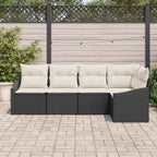 Gartensofa-set mit Kissen 5 pcs Schwarz und Weiß Poly-Rattan