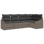 Gartensofa-set mit Kissen mit Speicher 5 pcs Grau Poly-Rattan