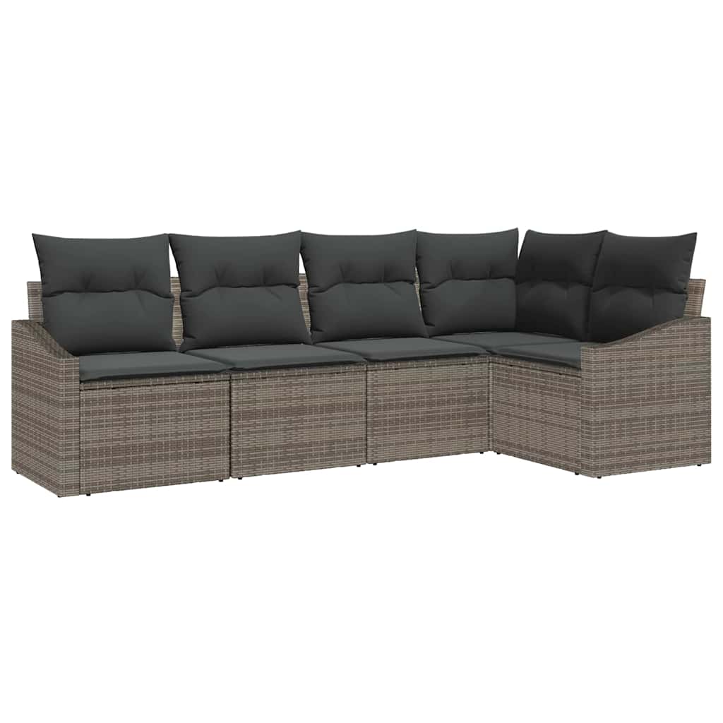 Gartensofa-set mit Kissen mit Speicher 5 pcs Grau Poly-Rattan