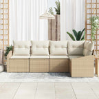 Gartensofa-set mit Kissen 5 pcs Beige und Weiß Poly-Rattan