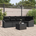 Gartensofa-set mit Kissen 6 pcs Schwarz Poly-Rattan