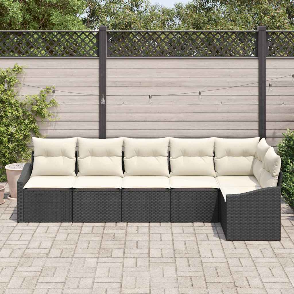 Gartensofa-set mit Kissen 6 pcs Schwarz und Weiß Poly-Rattan