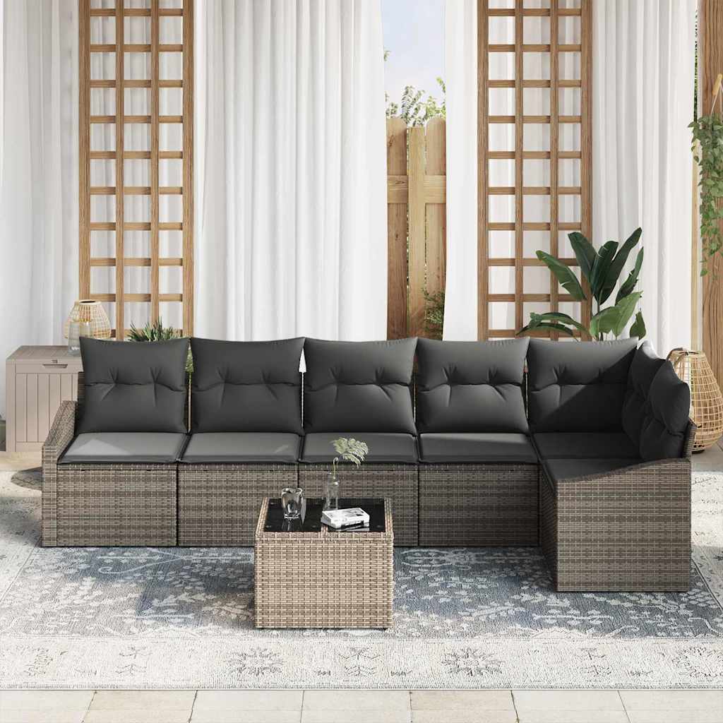 Gartensofa-set mit Kissen 7 pcs Hellgrau Poly-Rattan