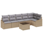 Gartensofa-set mit Kissen 7 pcs Beige und Hellgrau Poly-Rattan