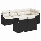 Gartensofa-set mit Kissen 7 pcs Schwarz und Weiß Poly-Rattan