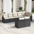 Gartensofa-set mit Kissen 8 pcs Schwarz und Weiß Poly-Rattan
