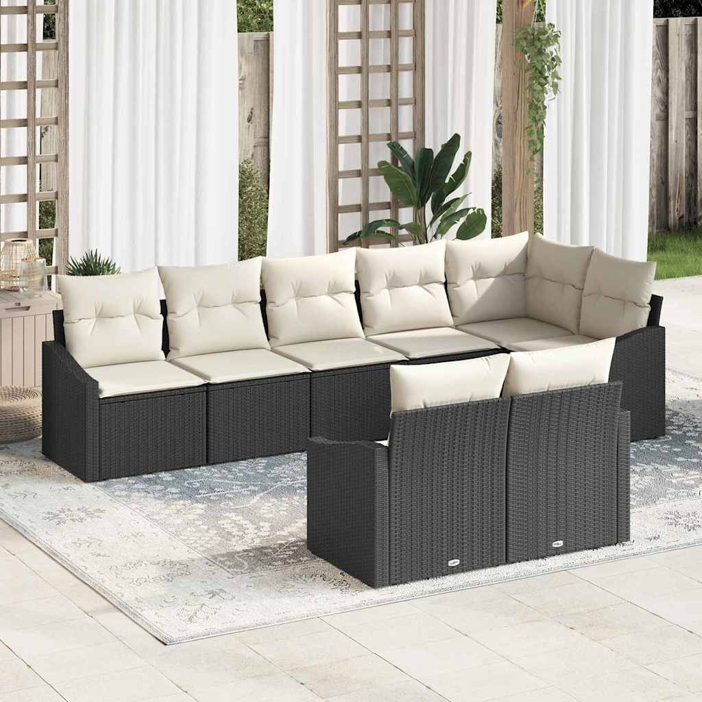 Gartensofa-set mit Kissen 8 pcs Schwarz und Weiß Poly-Rattan