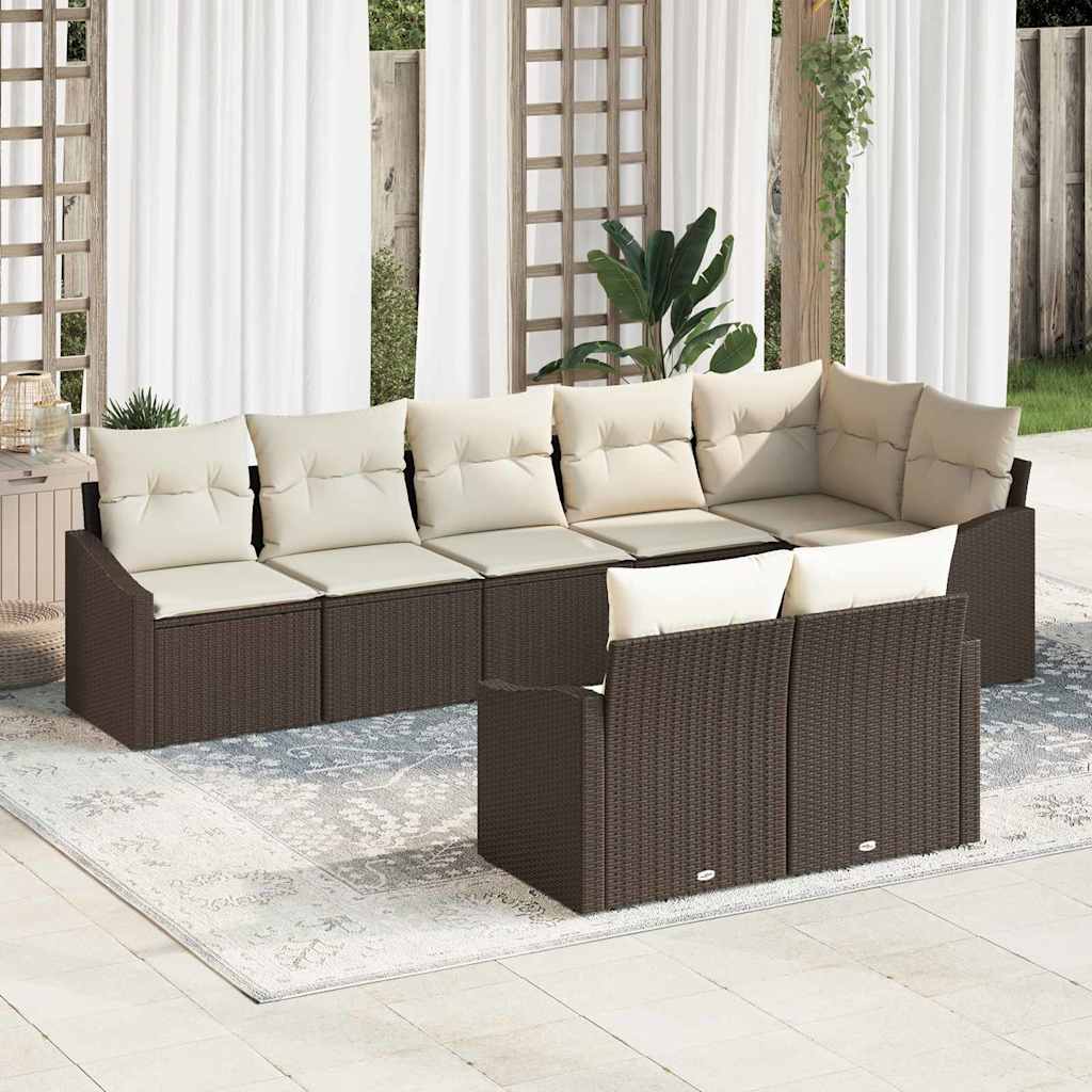Gartensofa-set mit Kissen 8 pcs Braun und Weiß Poly-Rattan