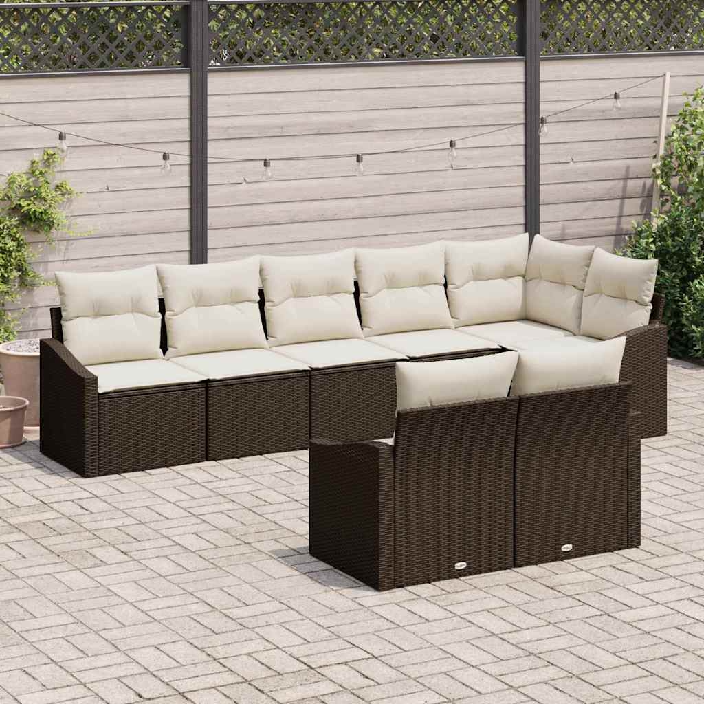 Gartensofa-set mit Kissen 8 pcs Braun und Weiß Poly-Rattan