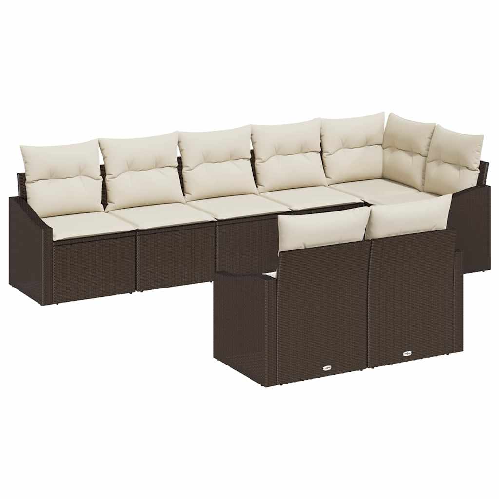 Gartensofa-set mit Kissen 8 pcs Braun und Weiß Poly-Rattan