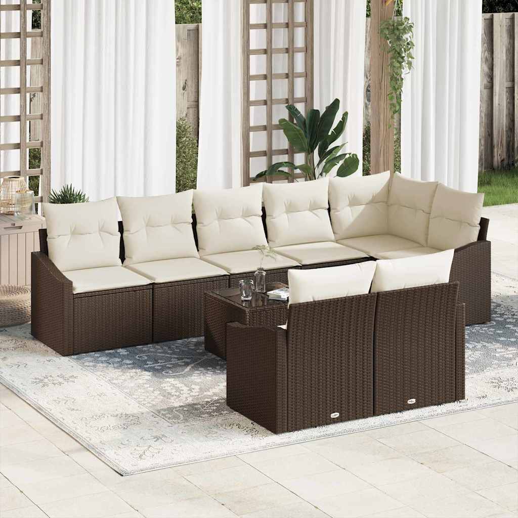 Gartensofa-set mit Kissen 9 pcs Braun und Creme Poly-Rattan