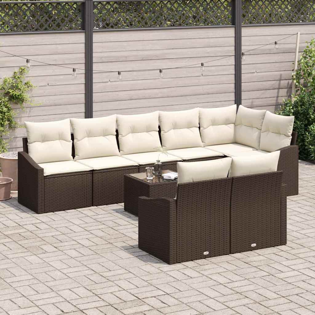 Gartensofa-set mit Kissen 9 pcs Braun und Creme Poly-Rattan