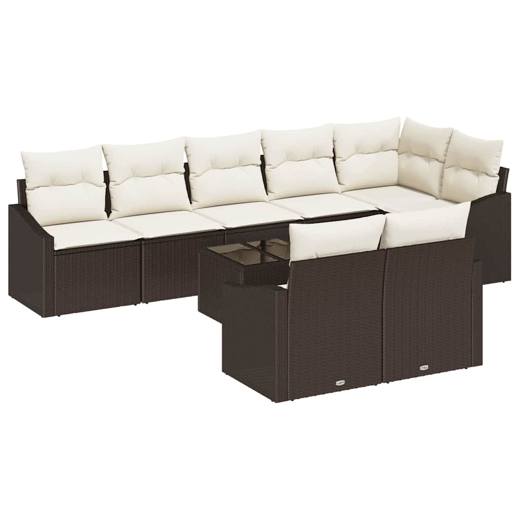 Gartensofa-set mit Kissen 9 pcs Braun und Creme Poly-Rattan