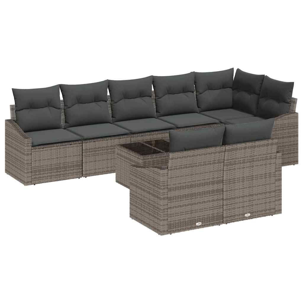 Gartensofa-set mit Kissen 9 pcs Hellgrau Poly-Rattan