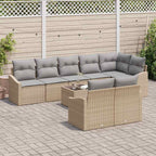 Gartensofa-set mit Kissen 9 pcs Beige und Hellgrau Poly-Rattan