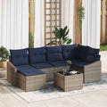 Sofa Set mit Kissen 7 pcs Grau und Marineblau Poly-Rattan
