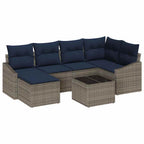 Sofa Set mit Kissen 7 pcs Grau und Marineblau Poly-Rattan