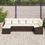 Garten-Sofa-Set mit Kissen 7 pcs Braun und Creme Poly-Rattan