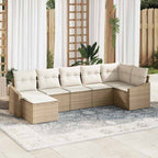 Garten-Sofa-Set mit Kissen 7 pcs Beige und Creme Poly-Rattan