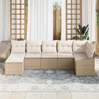 Garten-Sofa-Set mit Kissen 7 pcs Beige und Creme Poly-Rattan
