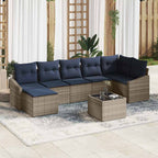 Garten-Sofa-Set mit Kissen Grau und Marineblau Poly-Rattan