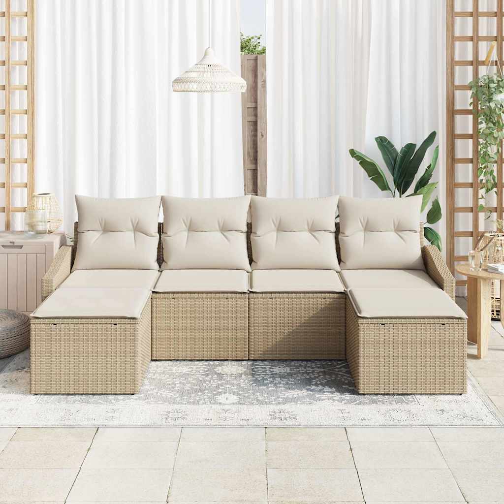 Garten Essgruppe mit Kissen mit Speicher 6 pcs Beige und Creme