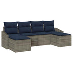 Garten-Sofa-Set 6 pcs Grau und Marineblau Poly-Rattan