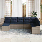 Gartensofa-set mit Kissen 8 pcs Grau und Marineblau Poly-Rattan
