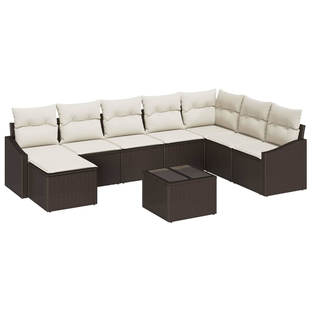 Gartensofa-set mit Kissen 8 pcs Braun und Creme Poly-Rattan